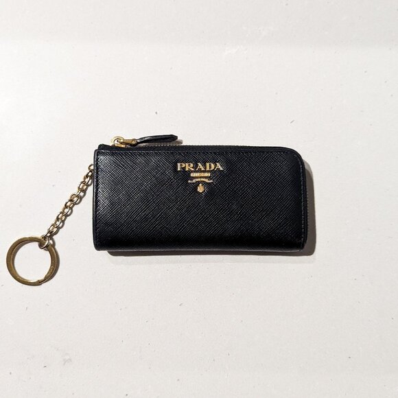 PRADA Key Holder - Black Saffiano Leather Pouch Wallet - Picture 1 of 5
